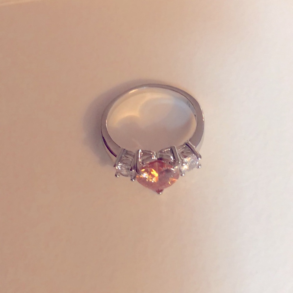 Vintage Pink Heart Silver tone ring signed FJ - Picture 7 of 7